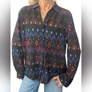 & Other Stories Paris Atelier Silk Blouse Black Geometric Boho Indie Top S